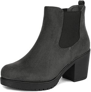 DREAM PAIRS Women's High Chunky Heel Chelsea Ankle Boots Slip On Elastic Fall Heeld Booties Shoes,Size 7,Grey,FRE