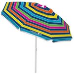 Caribbean Joe Beach Umbrella, Portable and Adjustable Tilt Sun Umbrella with UV Protection, Vented Canopy, Sand Screw Anchor, Full 6.5 ft Arc, Rainbow Stripe, 6.5 Feet, Modern