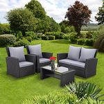 VEGGº GARDENEO BLACK WICKER WEAVER RATTAN GARDEN FURNITURE 4 SEATER INC FREE RAIN COVER (Black/Dark grey cushions)