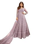 Divine International Trading Co Women's Net With Heavy Embroidery Work Long Anarkali Gown Salwar Suit Dupatta (Unstitched_SanjanaO-8397-DarkPurple)