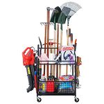 Mythinglogic Garden Tool Holder Cart, Garden Tool Organizer Kit Storage Rack, Heavy Duty Tool Holder with Hooks for Broom Rake Mop Shovel