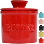 PriorityChef French Butter Crock with Lid, Keep Butter Spreadable & Fresh, Butter Keeper to Leave On Counter, French Butter Dish Perfect for Bread and Toast, Ideal Kitchen Gift, Red