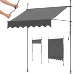 LIFERUN 200x120cm Telescopic Awning, Retractable Clamp-On Balcony Awning with Hand Crank, No-Drill UV Protection Waterproof Sun Shade Canopy for Patio, Garden & Terrace, Grey
