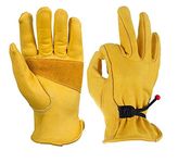 Heavy Duty Grain Cowhide Extra Palm Leather Work Gloves for Women & Men Driving, Wood Cutting, Motorcycle,Woodworking, Safety and Gardening, Hunting - With Ball and Tape Wrist Closure