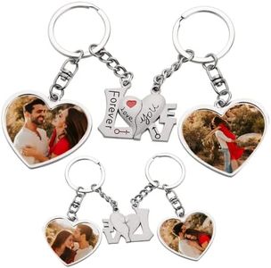 EAQ Custom Keychain with Photos, Personalized Love-shaped Keychains with 4 Pictures and Text Magnet Keychain Gifts for Anniversary, Birthday, Valentine's Day, Wedding