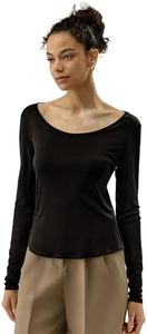 LilySilk Women Pure Silk Jersey Shirt Long Sleeve Slim Fit Scoop Neck Silk T=Shirt Top Black