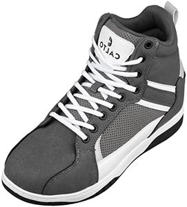 CALTO Men's Invisible Height Increasing Elevator Trainer Shoes - Lace-up Fashion High-Top Sneakers - 3.2 Inches Taller, Grey, 11