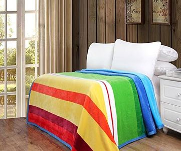 DaDa Bedding Flannel Throw Blanket - Striped Rainbow Soft Warm Fleece - Bright Vibrant Multi Colorful - 66" x 90"