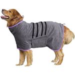 HhiMyOct Dog Drying Coat-Fast Drying Dog Towel Robe-Microfiber Dog Drying Bag Super Absorbent Pet Bathrobe,Adjustable Collar&Belly Strap Fast Drying Coat Pet Dog Cat Bath Robe Towel (X-Large, Grey)