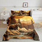 Erosebridal Rustic Cabin Queen Comforter Set,3D Brown Bear Quilt for Adults Men Boys,Country Lodge Mountain Style Duvet Insert Room Decor,Westurn Wild Animals Pine Trees Bedding with 2 Pillowcases