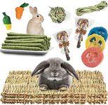 2 Pcs Grass Mat for Rabbit with Various Bunny Chew Toy Natural Woven Bed Mat Molar Teeth Grinding Toys for Guinea Pig Chinchilla Squirrel Hamster and Small Animal