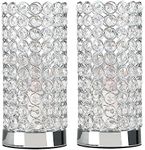 Pair of - Modern Polished Chrome & Clear K9 Crystal Jewel Cylinder Touch Table Lamps