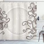 ABAKUHAUS Kraken Shower Curtain, Fish Octopus Tentacles a Circular Shape Surreal Universe Treasure Beast Graphic, Cloth Fabric Bathroom Decor Set with Hooks, 70 Inches, Dust Taupe