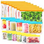 IDEATECH 20 Pack Reusable Freezer Bags, Reusable Sandwich Bag, Reusable Silicone Food Storage Bag Leak Proof Ziplock Airtight Container for Lunch, Snacks, Fruits and Vegetables (8 L+6 M+6 S Packs)