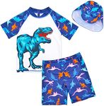 Boys Two Piece Rash Guard Swimsuits Kids Short Sleeve Swimwear Sets Bathing Suit with Sun Hat for 2-6 Years Dinosaur