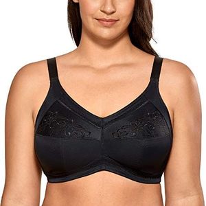 DELIMIRA Women's Embroidered Full Coverage Support Wirefree Mastectomy Pocket Bra Black 38DD