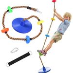 Disc Swing Climbing Rope with Hanging Strap Kit, Tree Swing Seat, Swings Accessories for Outdoor Backyard Playground (Blue)