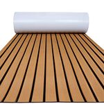 FOCEAN Boat Flooring EVA Foam Boat Decking Faux Teak Marine Flooring Boat Mat Boat Carpet Sheet for Motorboat RV Yacht Kayak Surfboard, 94.5''x 15.7'', Brown+Black Lines