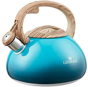 s-p Teapot Whistling Tea Kettle with Wood Pattern Handle Loud Whistle,Food Grade Stainless Steel Tea Pot for Stovetops Water Kettle(Blue)
