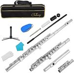 Cadway New C Flutes Closed Hole 16 Keys Flute for Beginner Kids Student Flute Instrument with Cleaning Kit, Stand, Gloves, Tuning Rod,Carrying Case, Nickel (Nickel)