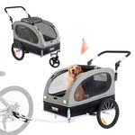 VEVOR Dog Bike Trailer, Supports up to 39kg, 5-cm-2 Pet Stroller Cart Bicycle Carrier, Easy Folding Cart Frame with Quick Release Wheels, Universal Bicycle Coupler, Reflectors, Flag, Black/Gray