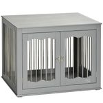 PawHut Dog Crate End Table with Three Doors, Furniture Style Dog Crate with Interchanged Side Door, for Medium Dogs, Indoor Use w/Locks and Latches - Grey