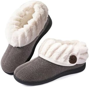 Wishcotton Women's Wool Cozy Memory Foam Winter Slippers Indoor Outdoor with Fuzzy Faux Fur Collar, Grey, Size 11