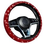 Bling Steering Wheel Cover Women Crystal Diamond Steering Wheel Cover Soft Velvet Rhinestones Wheel Protector Anti Slip Lining for Diverse Vehicle, Car, SUV, Auto and More, 15 Inch(Red, Black)