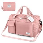 Duffel Bag, Foldable Overnight Weekend Bags for Women, Lightweight Hospital Bag with Wet and Dry Separation Bag, Large Holdall/Cabin/Gym Bag for Sports and Travel - Pink