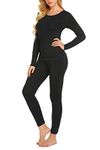 Ekouaer Women's Thermal Underwear Set Inner Fleece Thermal Functional Underwear U Neck Ski Underwear for Winter, A-Black, XL