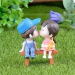 Skytail 2pcs Cute Toy Figures Boy and Girl Kissing Couples on Bench Cake Topper Baby Shower Theme Cupcake Decoration Miniatures Cute PVC Showpiece Collectibles Office Desk Study Table Decor