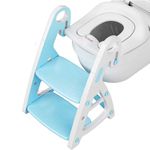 GOCART WITH G LOGO Baby Toilet Seat 2 in 1 with Step Stool, Triangle Stand, Children's PU Padded Toilet Seat with Stairs (SKY BLUE)