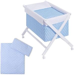 Interbaby Cuna Colecho Minicuna Colecho Madera | Minicuna Plegable, Cómoda, Montaje Sencillo | Cuna Bebe Patas en Tijera, Ruedas con Frenos, Edredón Desenfundable | Star Azul