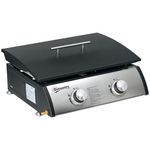 Outsunny Gas Plancha Barbecue Grill with 2 Stainless Steel Burner, 5kW, Portable Tabletop Gas BBQ with Non-Stick Griddle for Camping Picnic Garden Party Festival