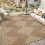Outdoor Rug-Patio Rug 5x7 Outdoor Carpet Polypropylene Indoor Outdoor Rug for Patio Porch Deck Balcony Textured Weave Durable Mat Boho Stripes Pattern Beige & Brown