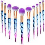 Makeup Brushes, START MAKERS 10Pcs Premium Synthetic Make Up Brushes Blue and Purple Gradient Diamond Handle Foundation Makeup Brush Set Professional for Powder, Cream and Eyeshadow