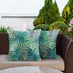 Britown Palm Leaves Outdoor Waterproof Throw Pillow Covers 18 x 18 Inch Set of 2, Tropical Plants Pillowcase Square Cushion Case, Farmhouse Garden Decorative Pillows for Couch Beach Patio