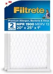 Filtrete 20x25x1 AC Furnace Air Filter, MERV 13, MPR 1900, Premium Allergen, Bacteria & Virus Filter, 3-Month Pleated 1-Inch Electrostatic Air Cleaning Filter, 2-Pack (Actual Size 19.69x24.69x0.78 in)