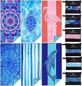 Qinqinamu Microfiber Beach Towel with Bag Oversized 71x32 Sand Free 6 Pack
