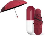 COEUS® Compact Windproof Capsule Umbrella, Travel Sun & Rain Umbrella with Case, Lightweight, Fits in Pocket, for Women, Men, Kids (Maroon)