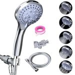 VEHHE Shower Head with Hose, 5 Modes Handheld Shower Head Adjustable, Bathroom Shower with 1.5M Flexible Pipe and Bracket Brass Ball Joint, Detachable High Pressure Showerhead Saving Water∣Silver