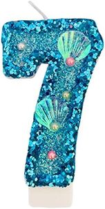 Blue Number Candle,Shell Sequins Number Candles for Birthday Cakes Mermaid Themed Party Supplies Number 7 Candle