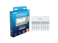 Panasonic eneloop Smart 8 charger | for 1-8 AA/AAA Ni-MH batteries, with 8 LED indicators & 9 safety features (UK plug)