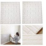 Lukzer (2 Pc) 3D Foam Brick Design Wall Stickers Panel Self Adhesive Peel & Stick Wallpaper for DIY Wall Home Décor (Thickness 8MM, White, 70 X 77 cm)