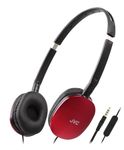 JVC Red Flat Foldable Colorful Flats On Ear Headphones with Remote and Microphone, 3.94 Foot Gold Plated 3.5mm Slim Plug - HAS160MR