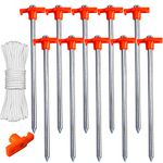 10pcs Galvanized Non-rust 10'' Pop up Canopy Tent Peg Stakes with Orange Stopper Bonus 4pcs 10ft Ropes & 1 PVC top,