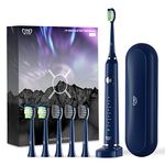 Sonic Electric Toothbrush Adults -JTF Rechargeable Toothbrush with 2 Minute Timer Blue Electric Toothbrush, Sonic Toothbrush Whitening Toothbrush with Travel Case,6 Dupont Heads, 5 Cleaning Modes