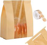 120 Paper Bread Bags for Homemade Bread Sourdough Bread Bags with Tin Tie Tab Lock Clear Front Window and Label Seal Stickers, Bakery Bags for Cookies, Bread and Treats 14" X 8.3" X 3.5"