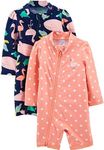 Simple Joys by Carter's Girls' 2-Pack 1-Piece Zip Rashguards, Navy Sea Friends/Peach Dots, 2T