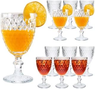 Ufrount Vintage Wine Glasses,10 Ounce Red Wine Glasses Set of 12,Clear Stemmed Glassware Embossed Water Goblets for Wedding,Party,Restaurant